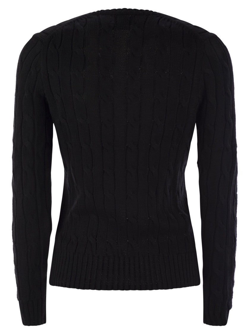 Polo Ralph Lauren Plaited Cotton V-Neck Sweater