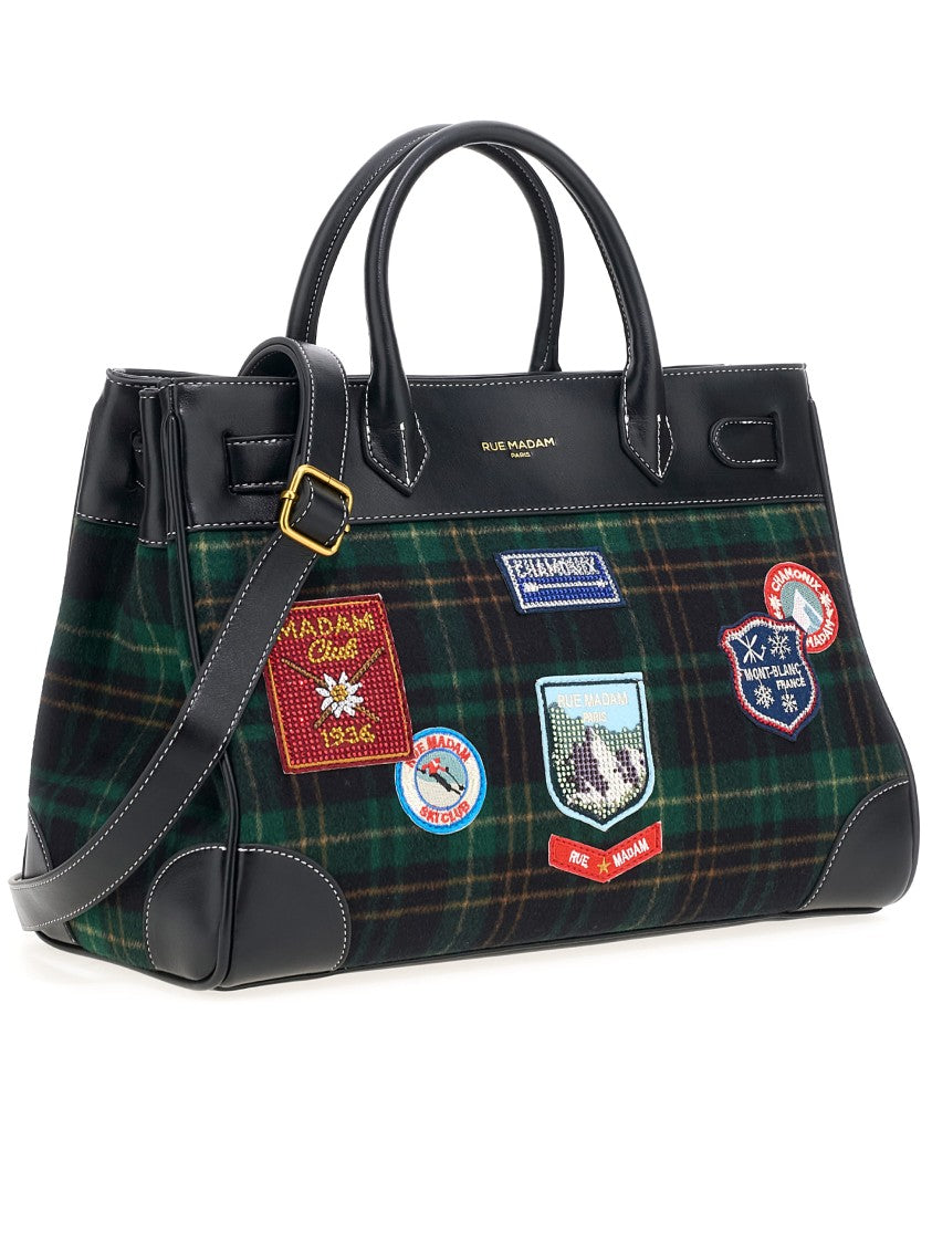 Rue Madam Paris Structured Green And Navy Tartan Tote Bag