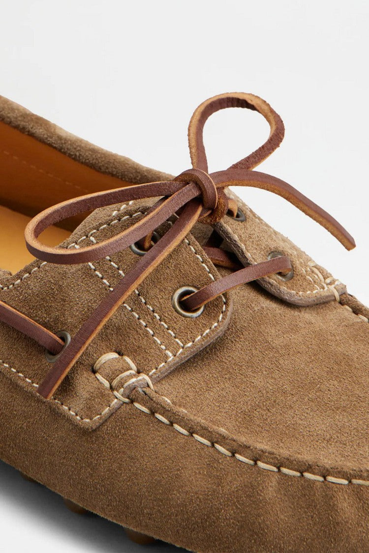 Tod's Brown Lace-Tie Pebbled Rubber Sole Leather Driving Moccasins