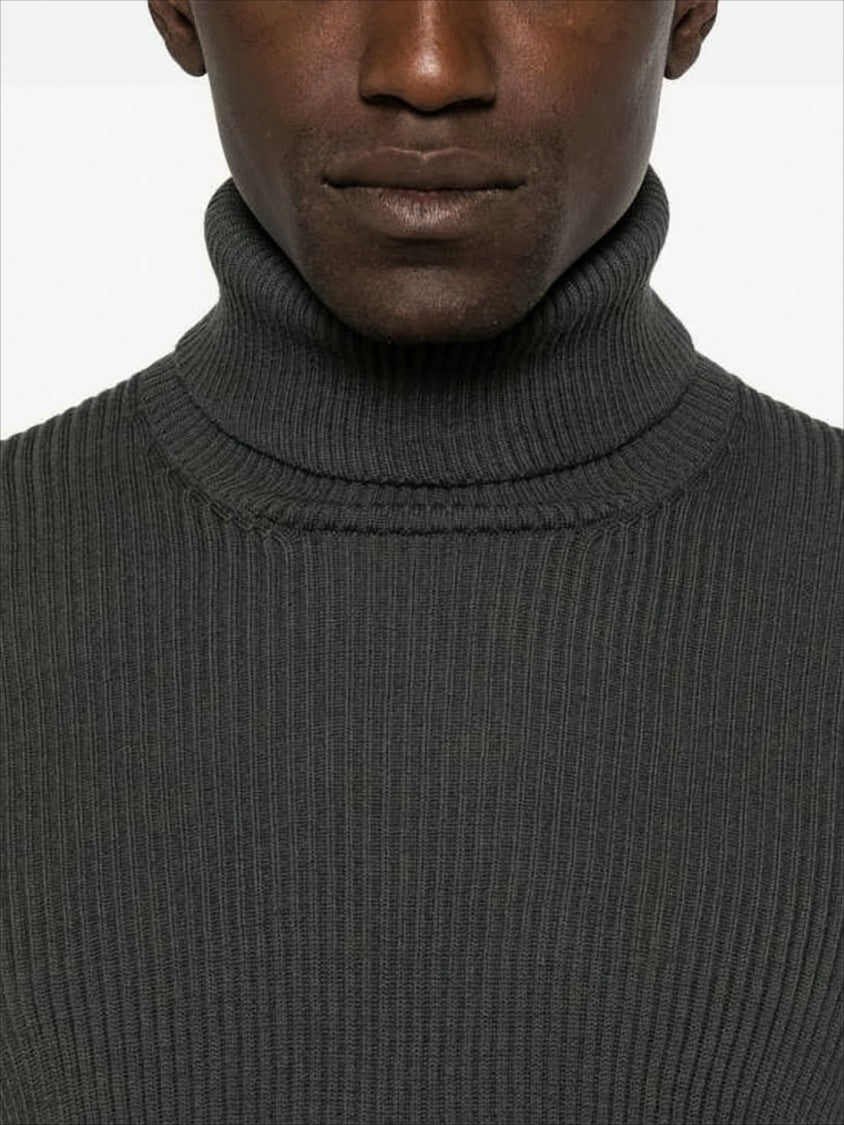 Stone Island Ribbed Knit Turtleneck Sweater With Compass Logo