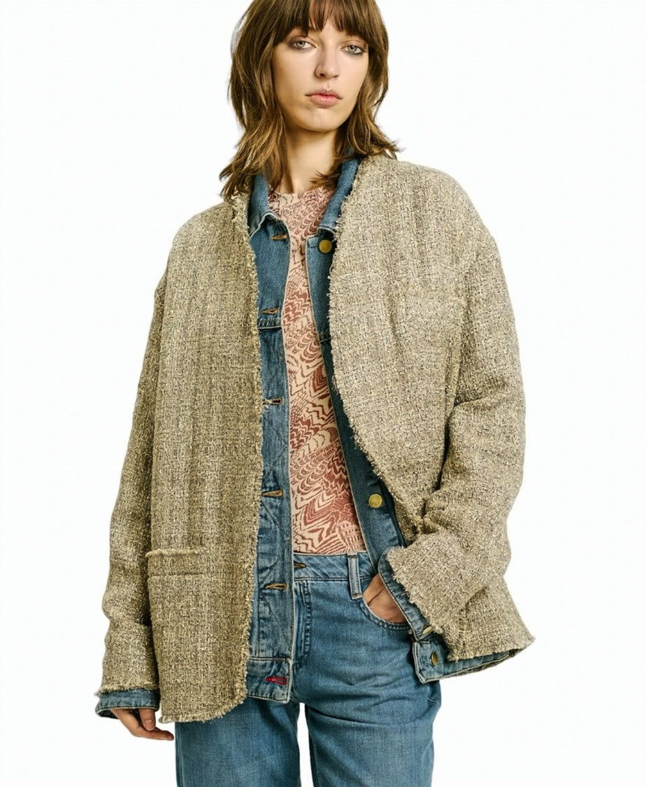 Momonì Fringed Lurex Caban Short Coat