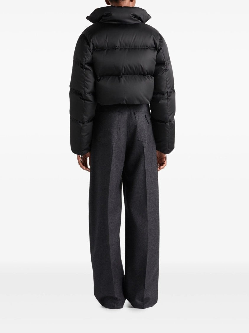 Prada Cropped Puffer Jacket With High Collar And Zipper Closure