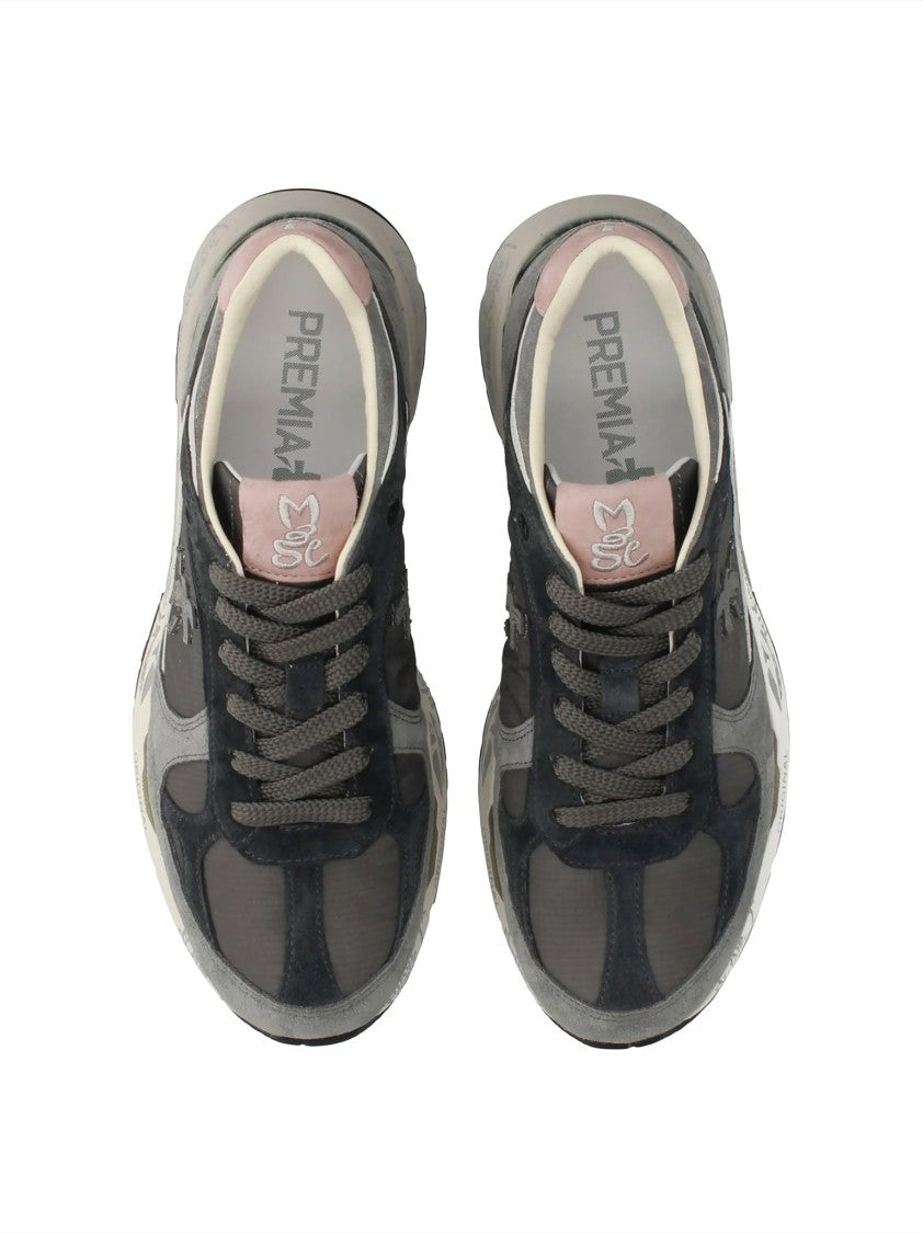 Premiata Grey Low-Profile Suede Mesh Sneakers