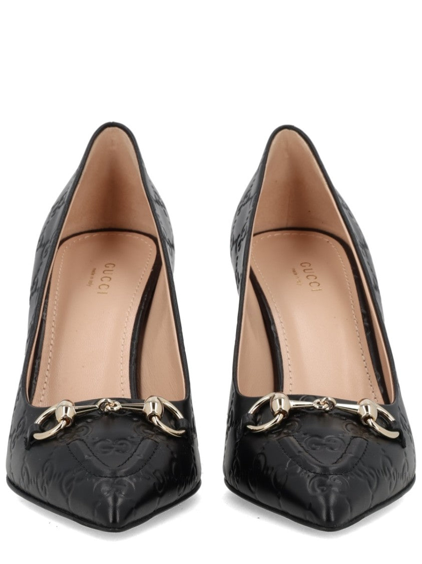 Gucci Pointed-Toe Metallic Clamp Leather Pumps