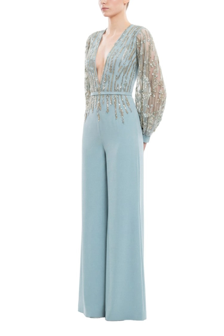 Saiid Kobeisy Crepe Beaded Jumpsuit