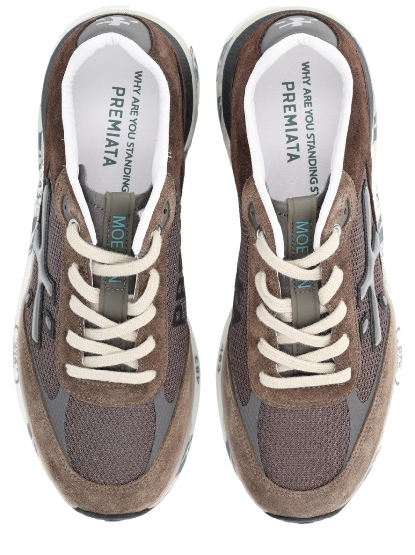 Premiata Layered Brown Sneakers With Suede And Mesh Accents