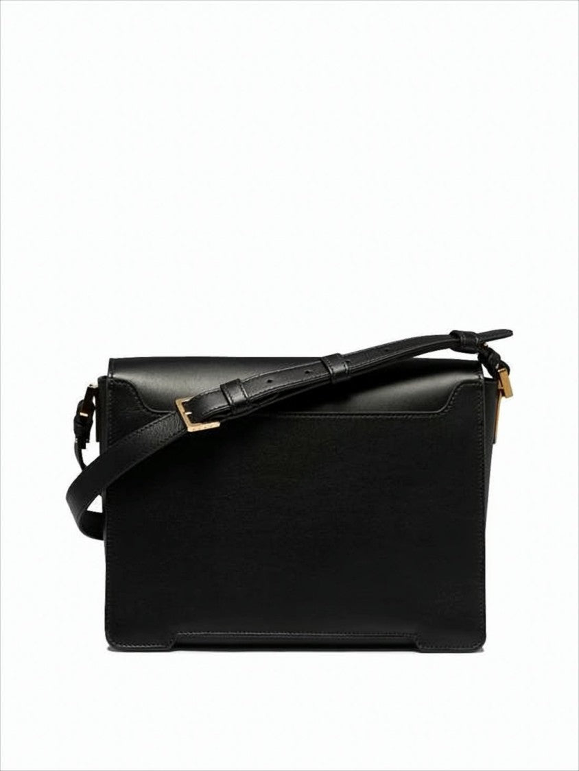 Marni Sleek Rectangular Black Crossbody Bag With Gold-Tone Metal Closure