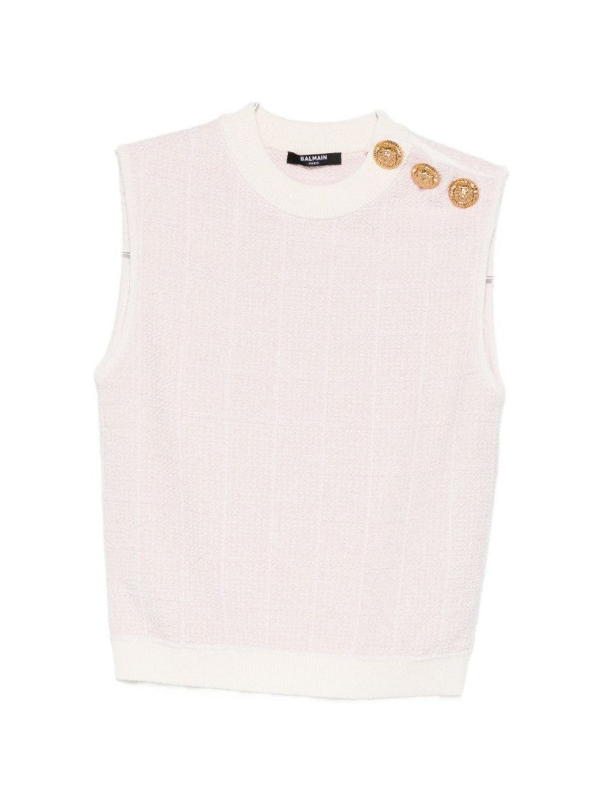Balmain Textured Knit Tank Top With Gold-Tone Button Detail