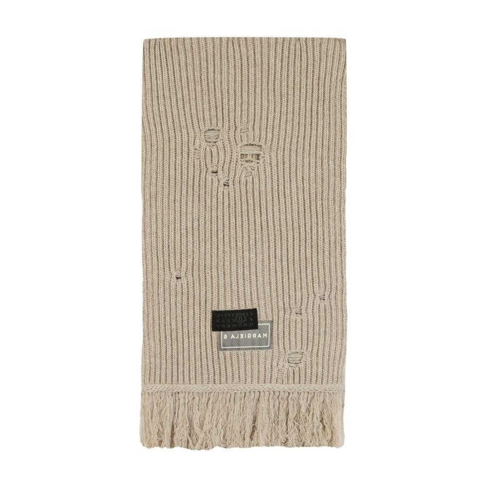 Mm6 By Maison Margiela Textured Ribbed Wool Scarf With Frayed Edges