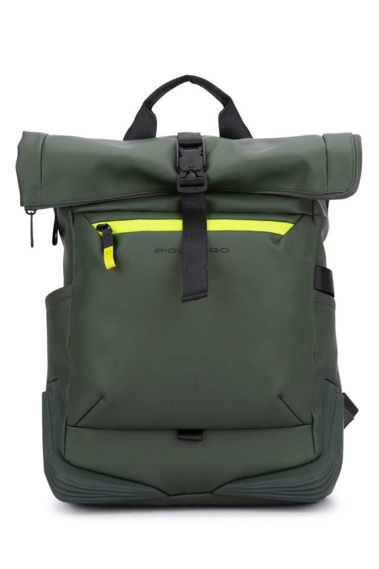 Piquadro Roll-Top Backpack With Accent And Adjustable Straps