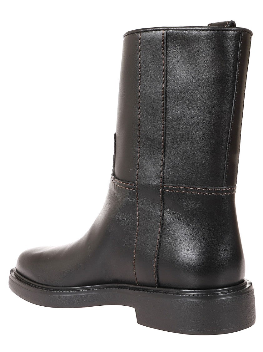 Tod's Refined Black Leather Ankle Boots With Block Heel