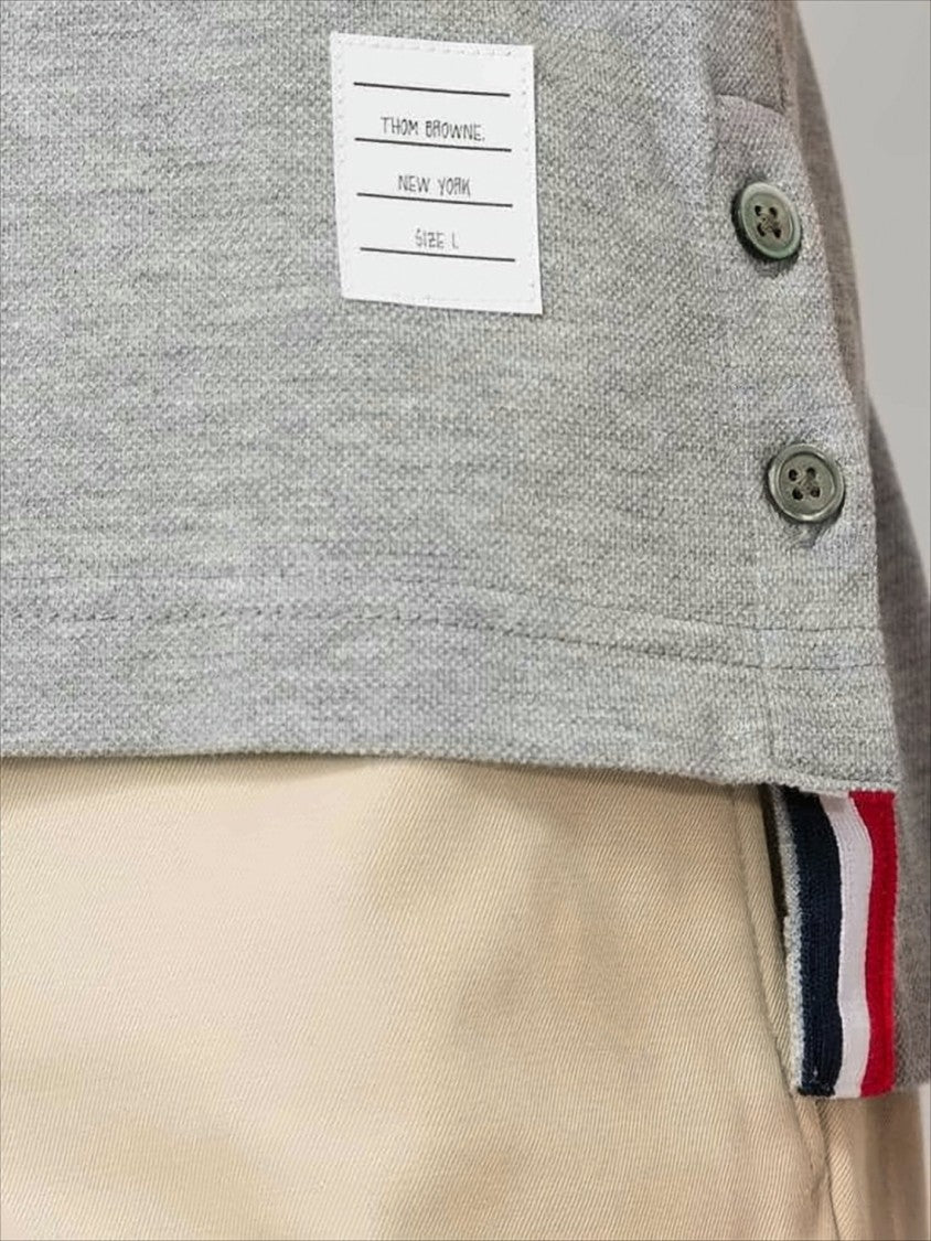 Thom Browne Classic Grey Polo Shirt With Tricolor Accents