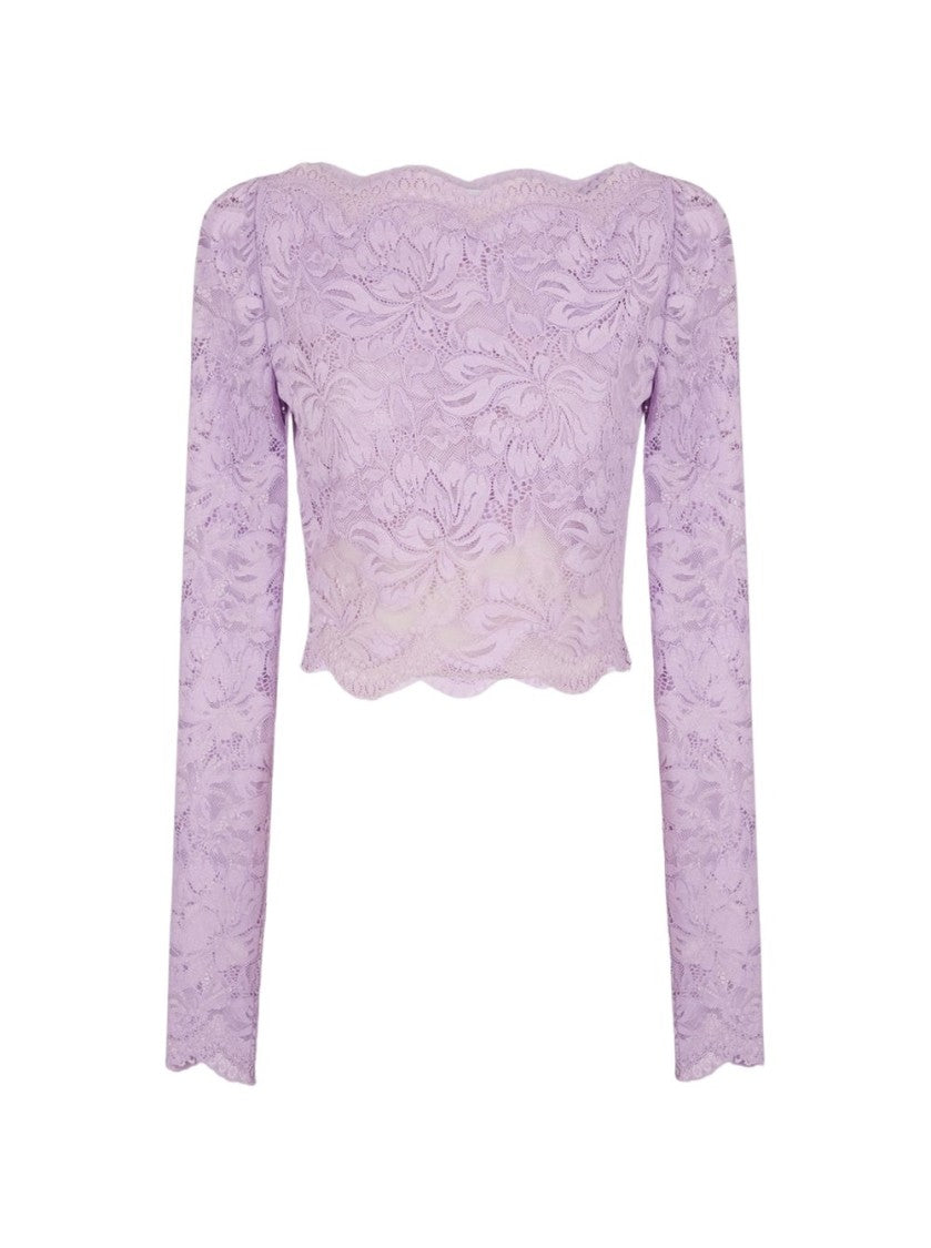 Rabanne Lace Long Sleeve Crop Top French Lavender