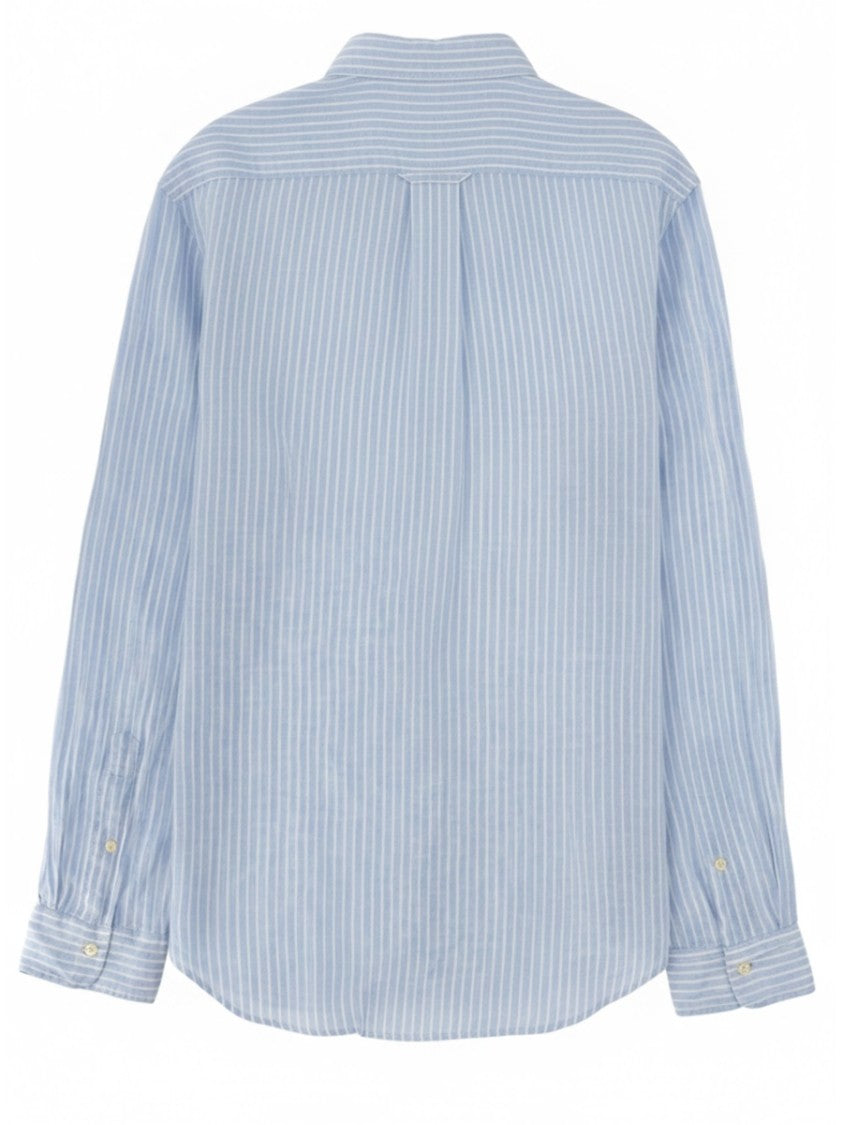 Polo Ralph Lauren Light Blue Vertical Stripes Linen Shirt