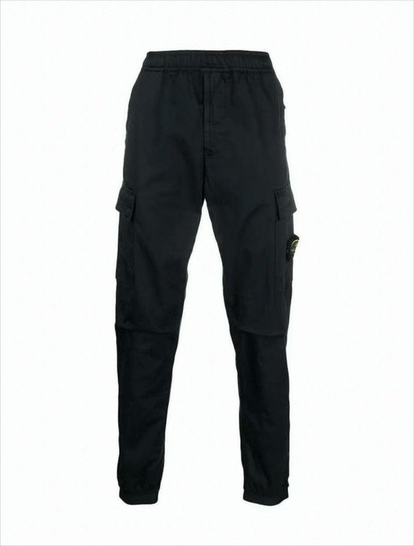 Stone Island Straight Black Pants With Elastic Waistbandpockets