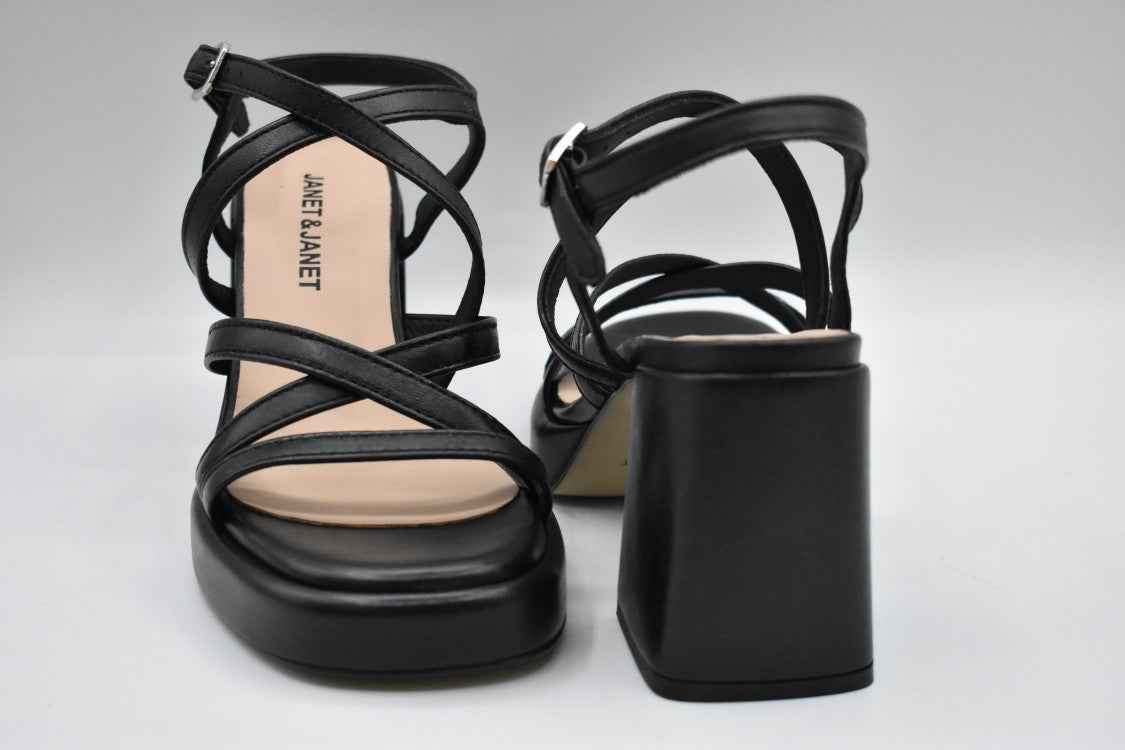 Janet & Janet Black Leather Strap Sandals