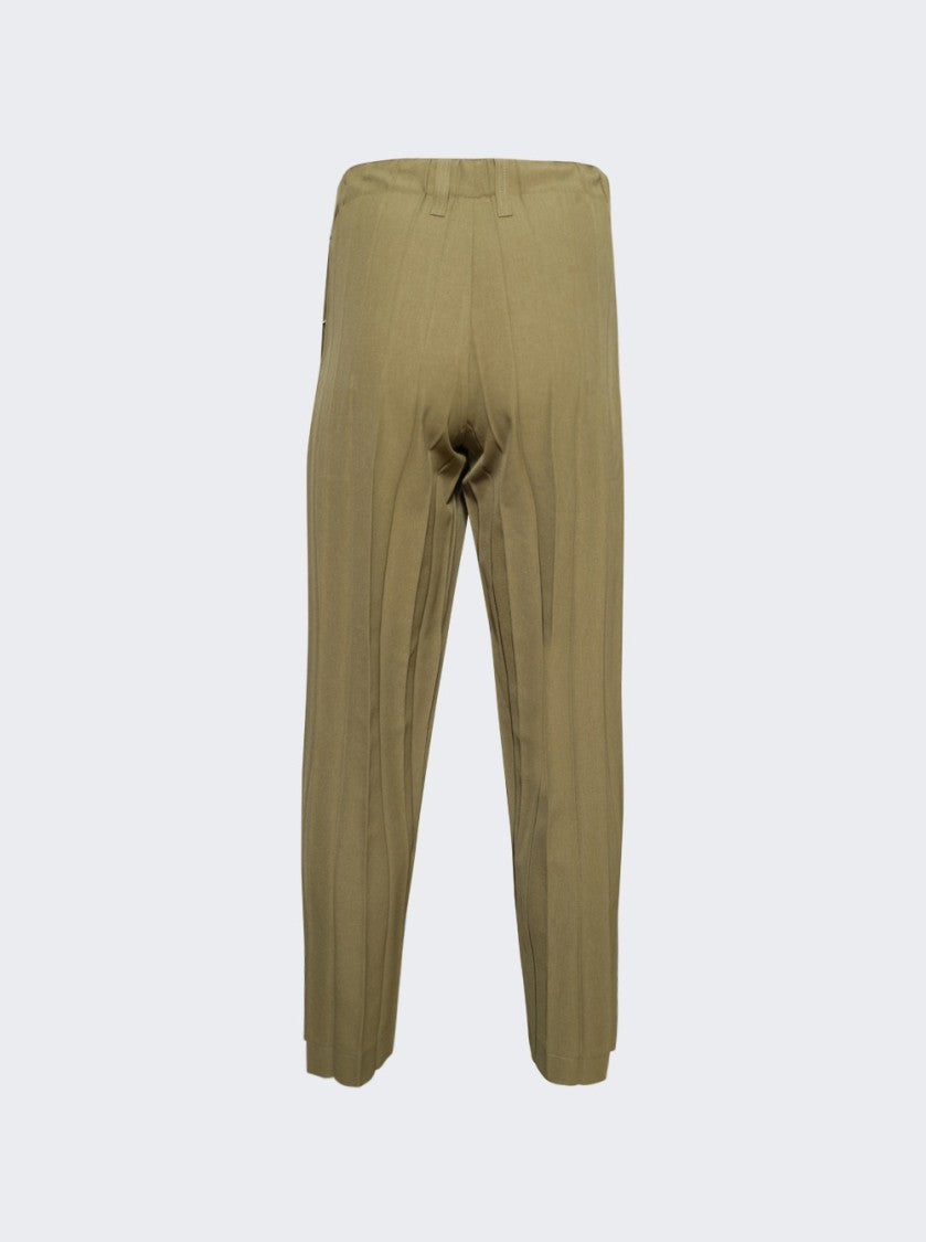 Homme Plissé Issey Miyake Straight Leg Khaki Pants With Accordion Pleats
