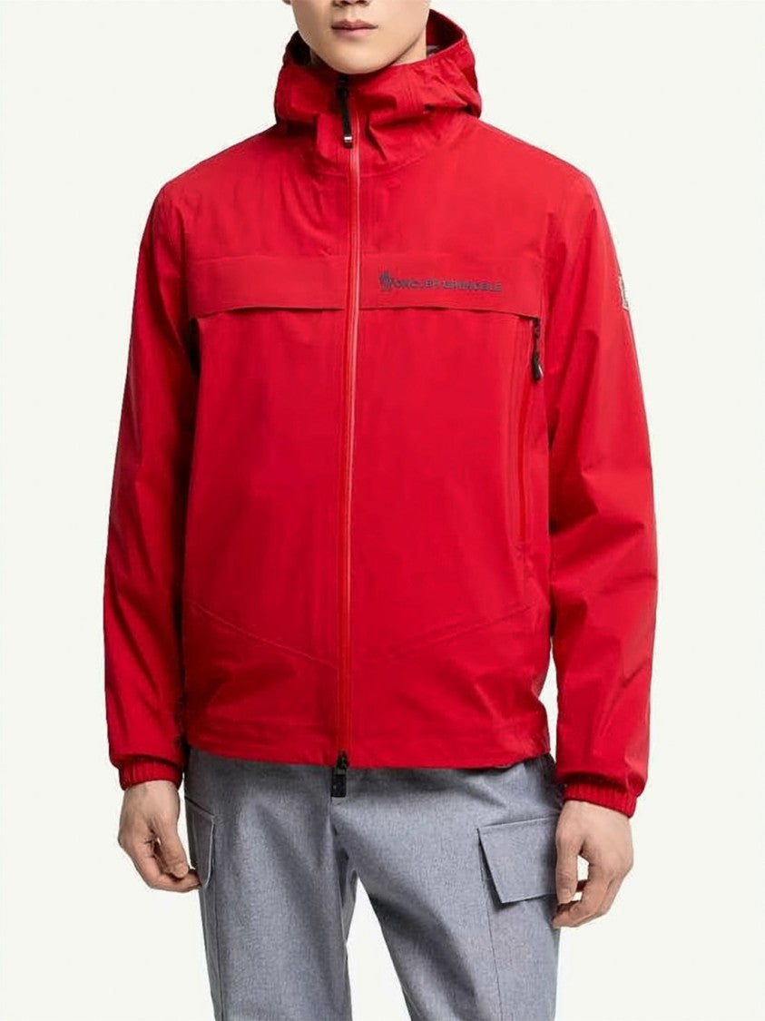 Moncler Red Nylon Jacket With Hood And Zippered Pockets