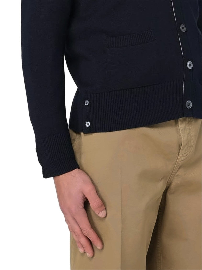 Thom Browne Fitted V-Neck Cardigan With Striped Accents
