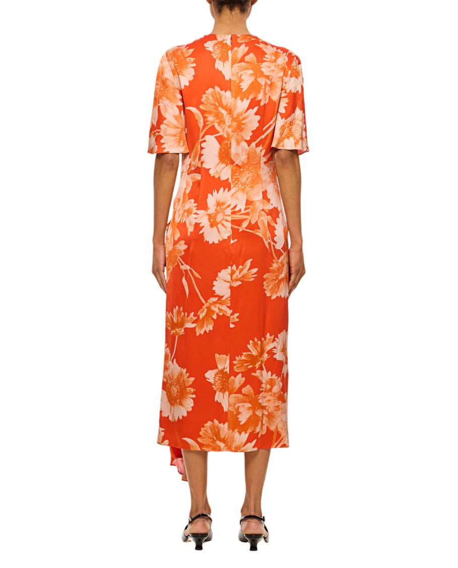 Erdem Floral Draped Midi Dress With Gathered Waist Detail