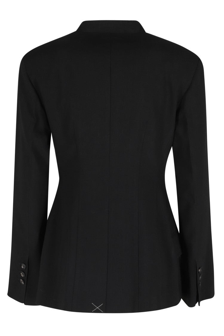 Tela Black Cles Double-Breasted V-Neck Linen-Blend Jacket