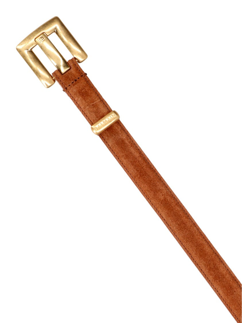 Balmain Brown Anthem Slim Calf Suede Belt