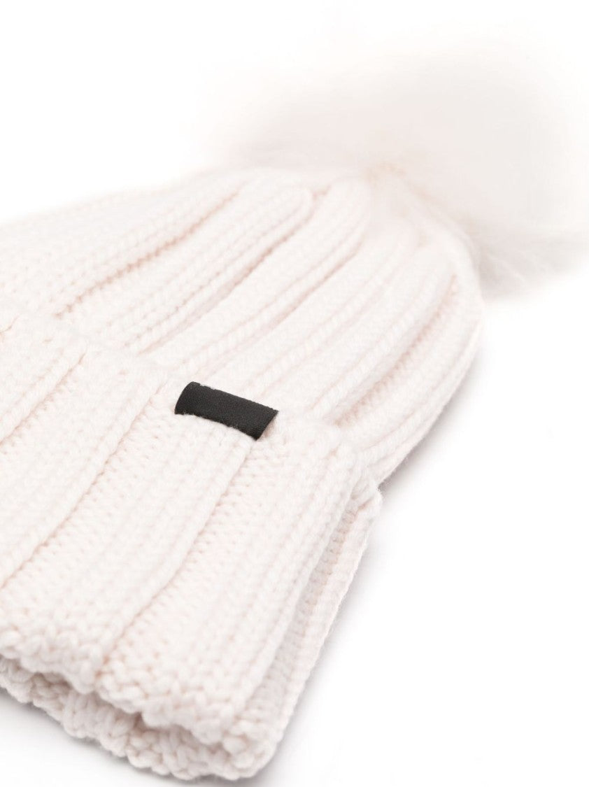 Woolrich Ribbed Knit Cap With Fluffy Pom-Pom