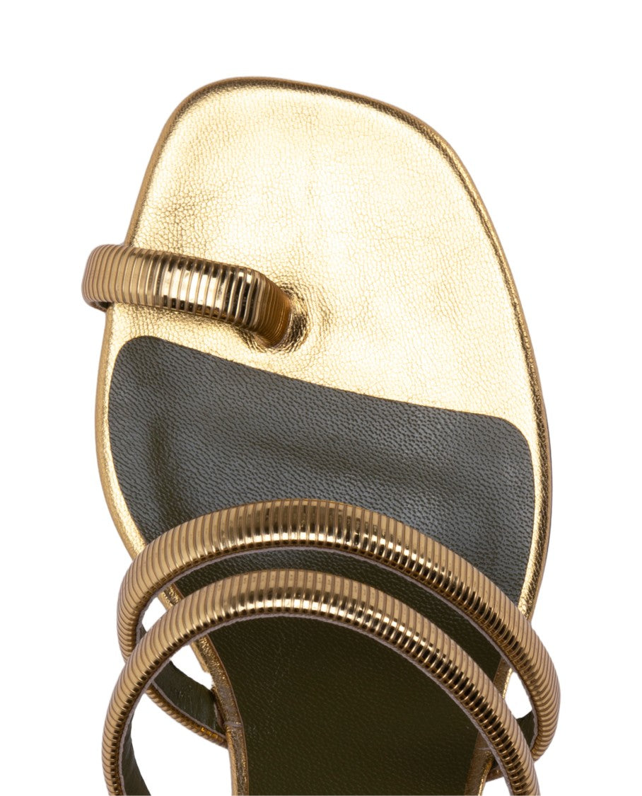 Maria Luca Metalllic Gold Flip-Flop Sandals With Textured Straps