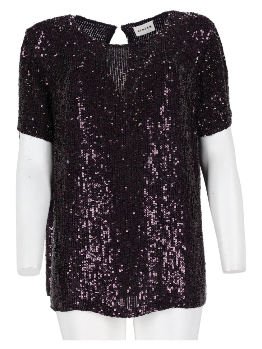 P.A.R.O.S.H. Shimmering Dark Purple Sequined Blouse