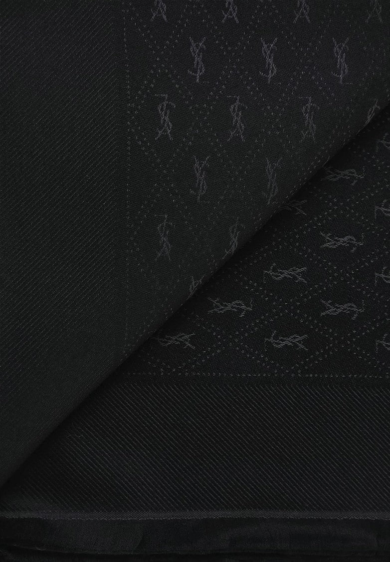 Saint Laurent Rectangular Monogram Scarf With Fringed Edges