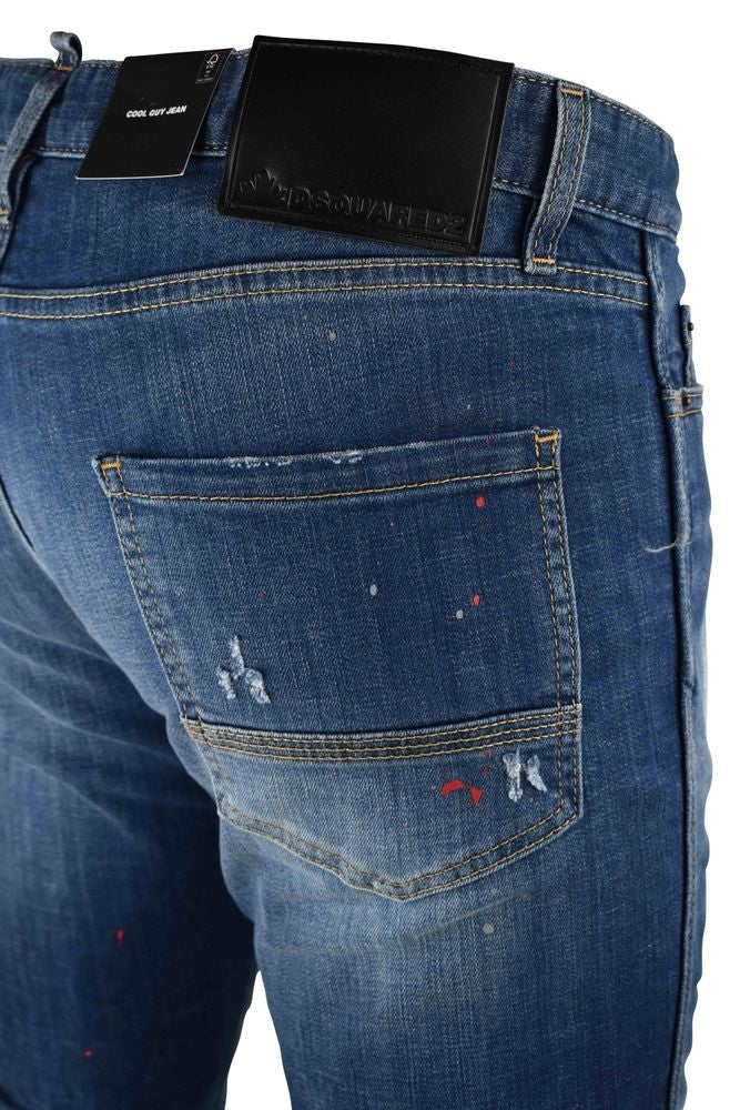 Dsquared2 Blue Stretch Cotton Jeans With Paint Effect