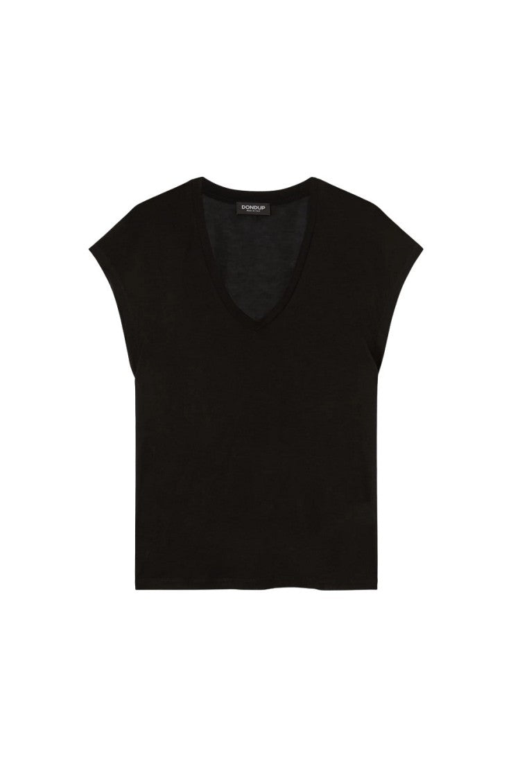 Dondup Fitted V-Neck T-Shirt In Soft Black Cotton