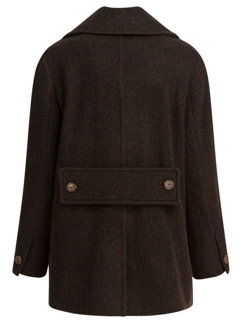 Ines De La Fressange Double-Breasted Brown Wool Blend Coat