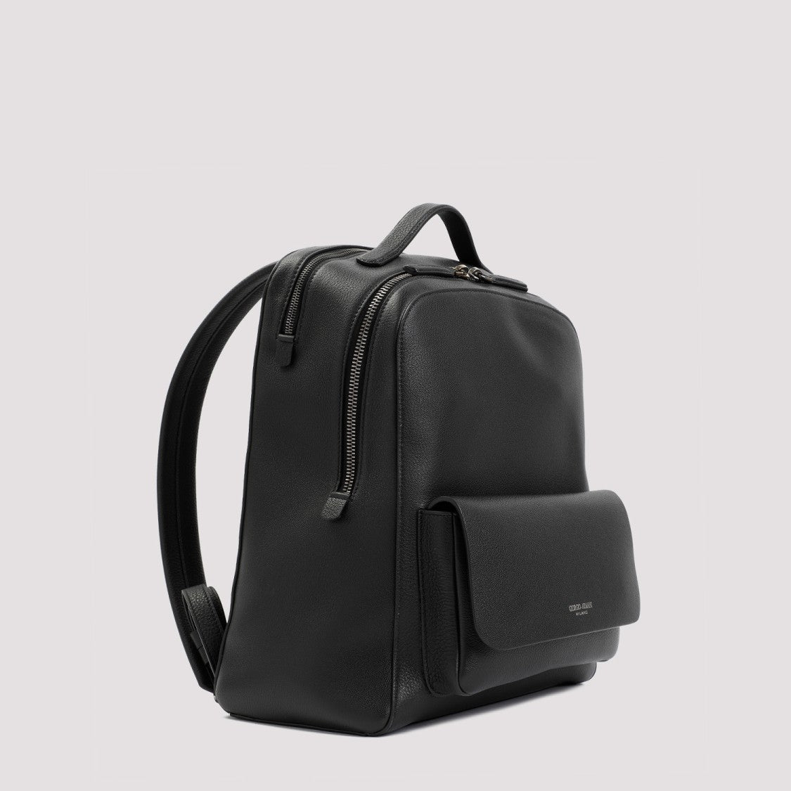 Giorgio Armani Black Grained Calf Leather Backpack