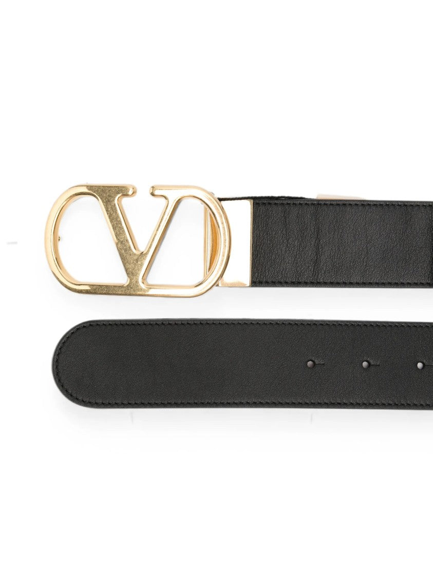 Valentino Reversible Black And Red Calf Leather Belt With Polished Logo Buckle