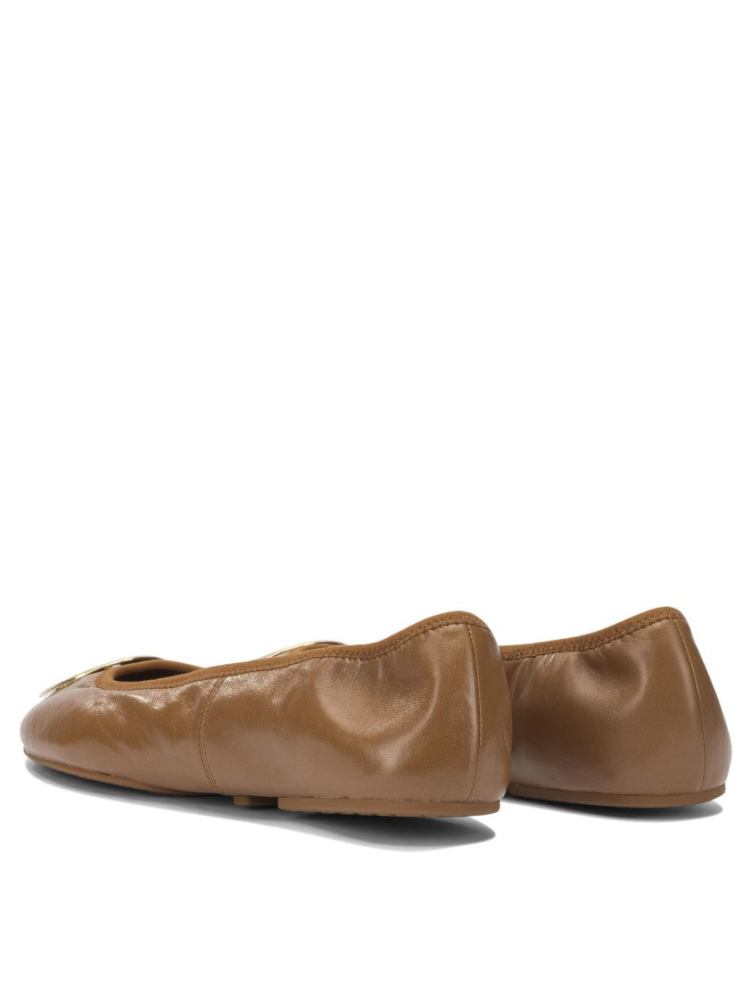 Tory Burch Leather Ballerinas With Metallic Emblem Detail