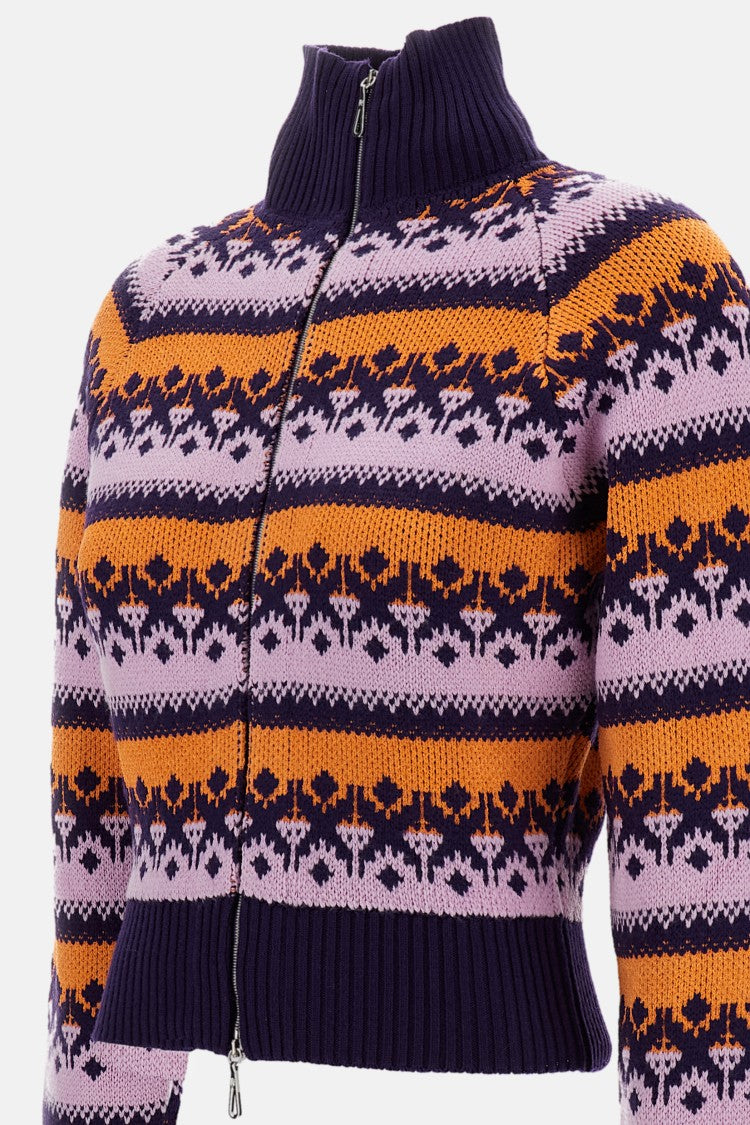 Rabanne Multicolor Wool-Blend Jacquard Cropped Zip-Through Knit