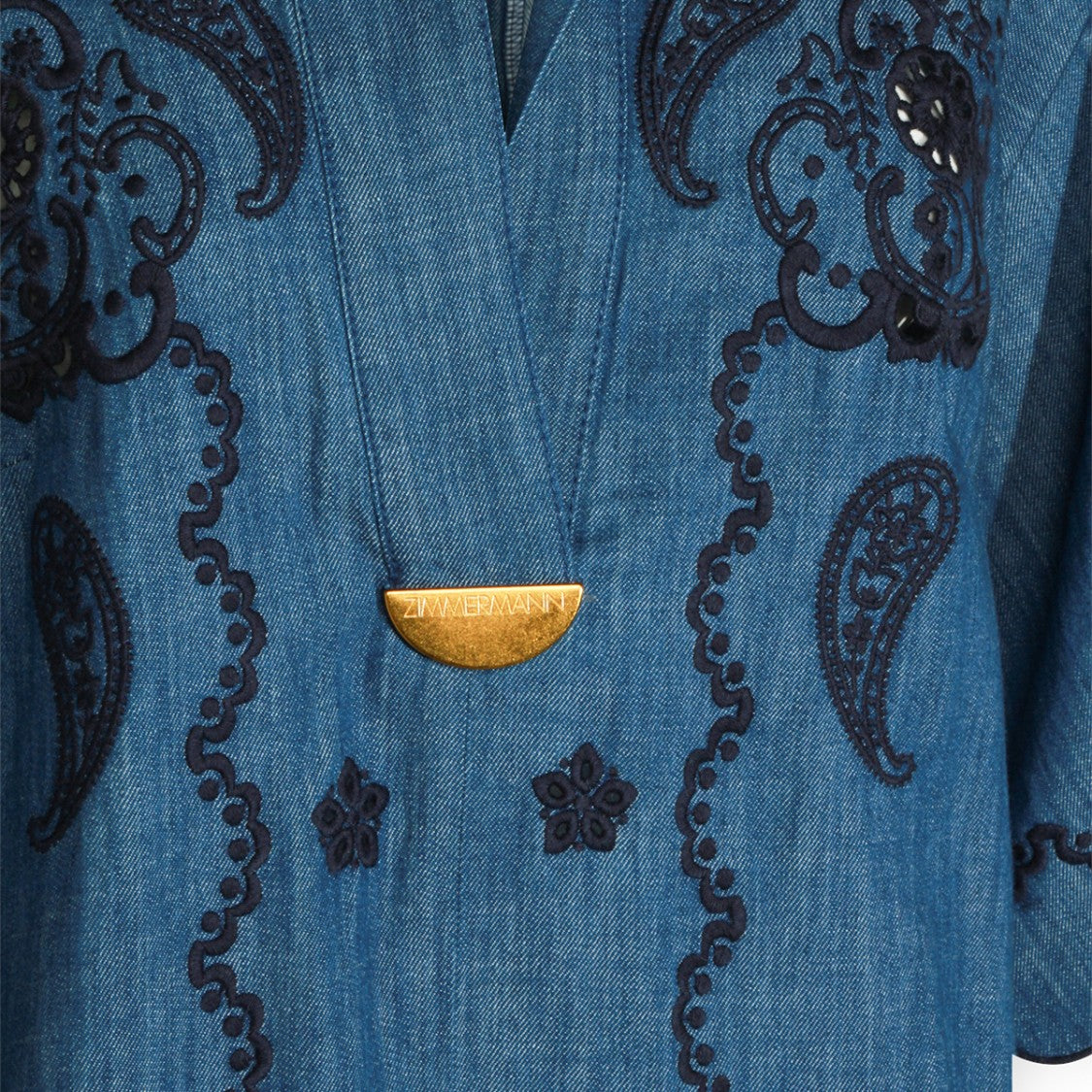 Zimmermann Railway Blue Cotton Chemisier Maxi Dress With Intricate Embroidery