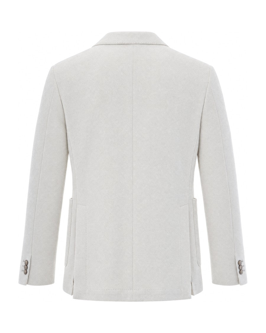Breras Milano White Textured Double-Breasted Jacket
