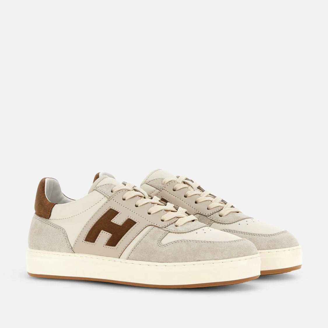 Hogan H668 Allacciato H Banda Sneakers In Beige Brown