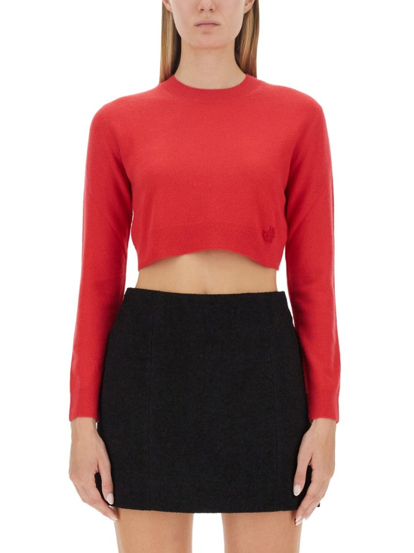 Patou Cropped Red Shirt In Merino Wool