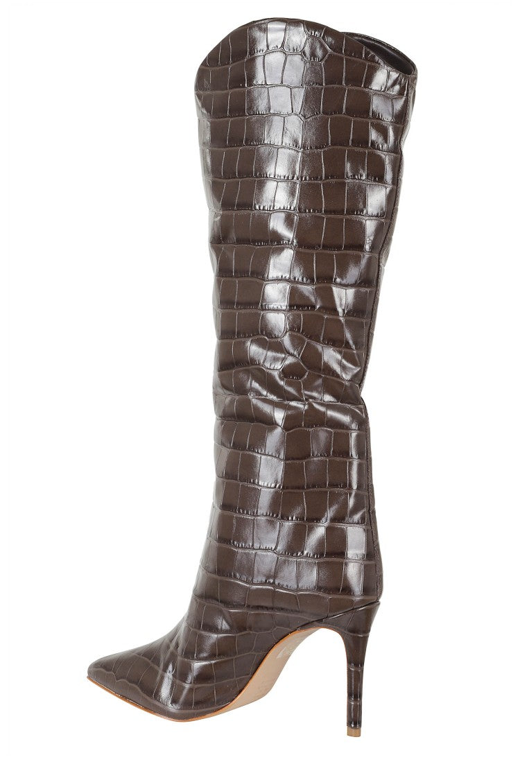 Schutz Croco Slouched Shaft Croc-Embossed Leather Boots
