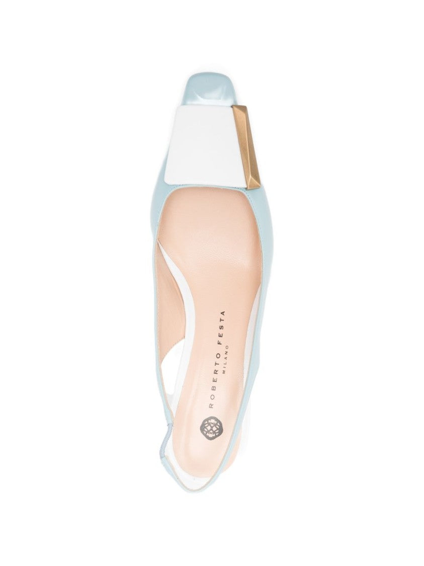 Roberto Festa Light Blue Square Toe Slingback Heels
