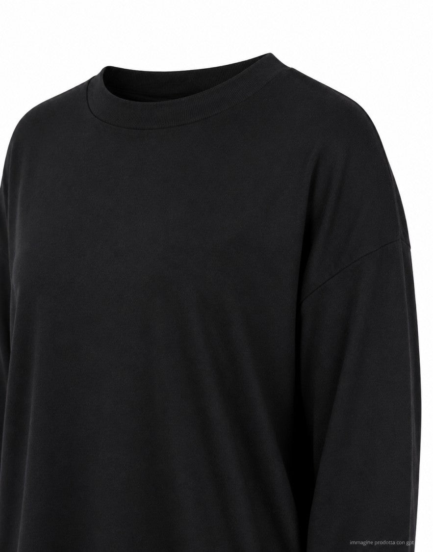Aragona Black Round-Neck Cotton Knit Top