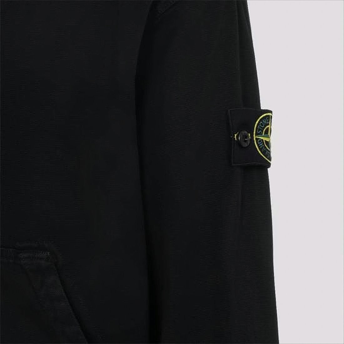 Stone Island Black Cotton Zip-Up Hoodie With Iconic Patch