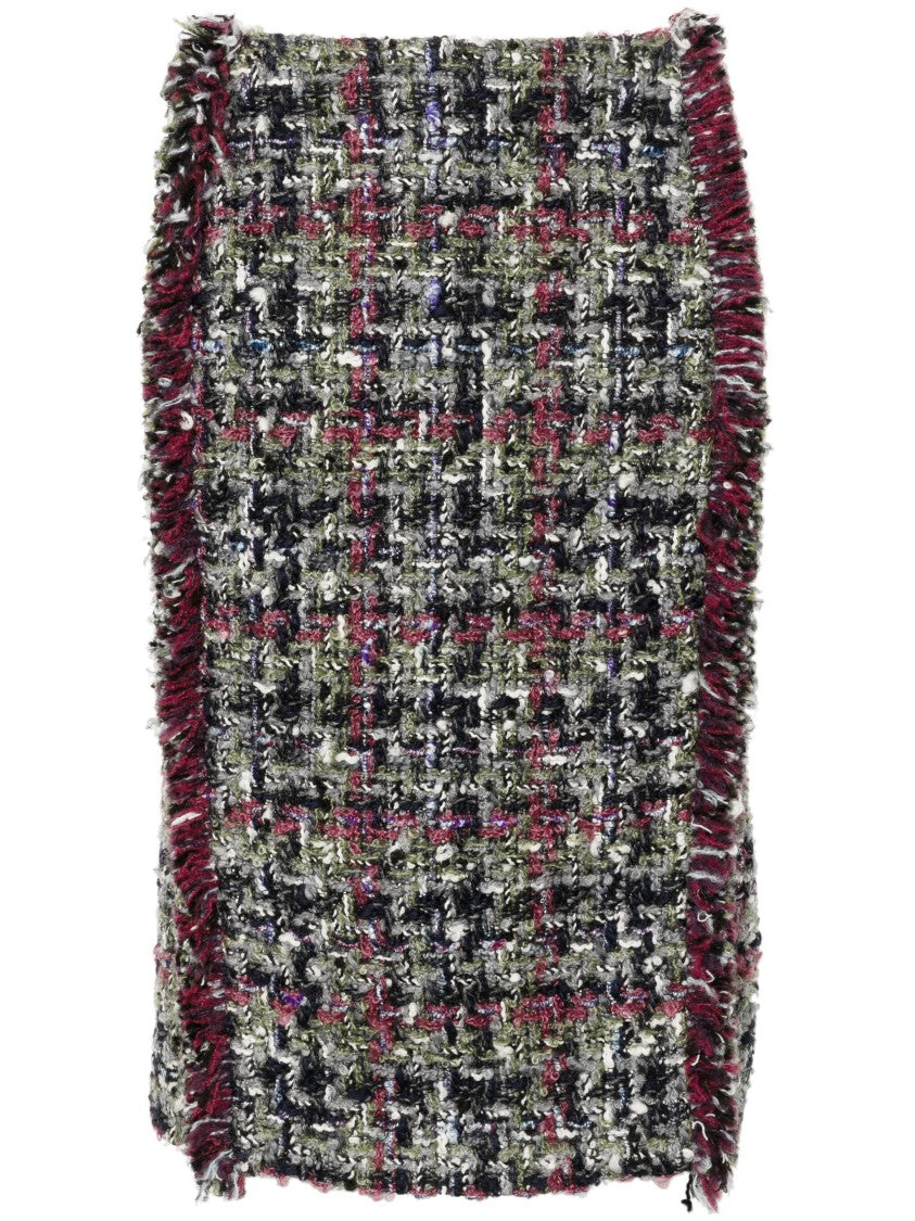 Etro Multicolor Knee-Length Textured Wool Tweed Skirt