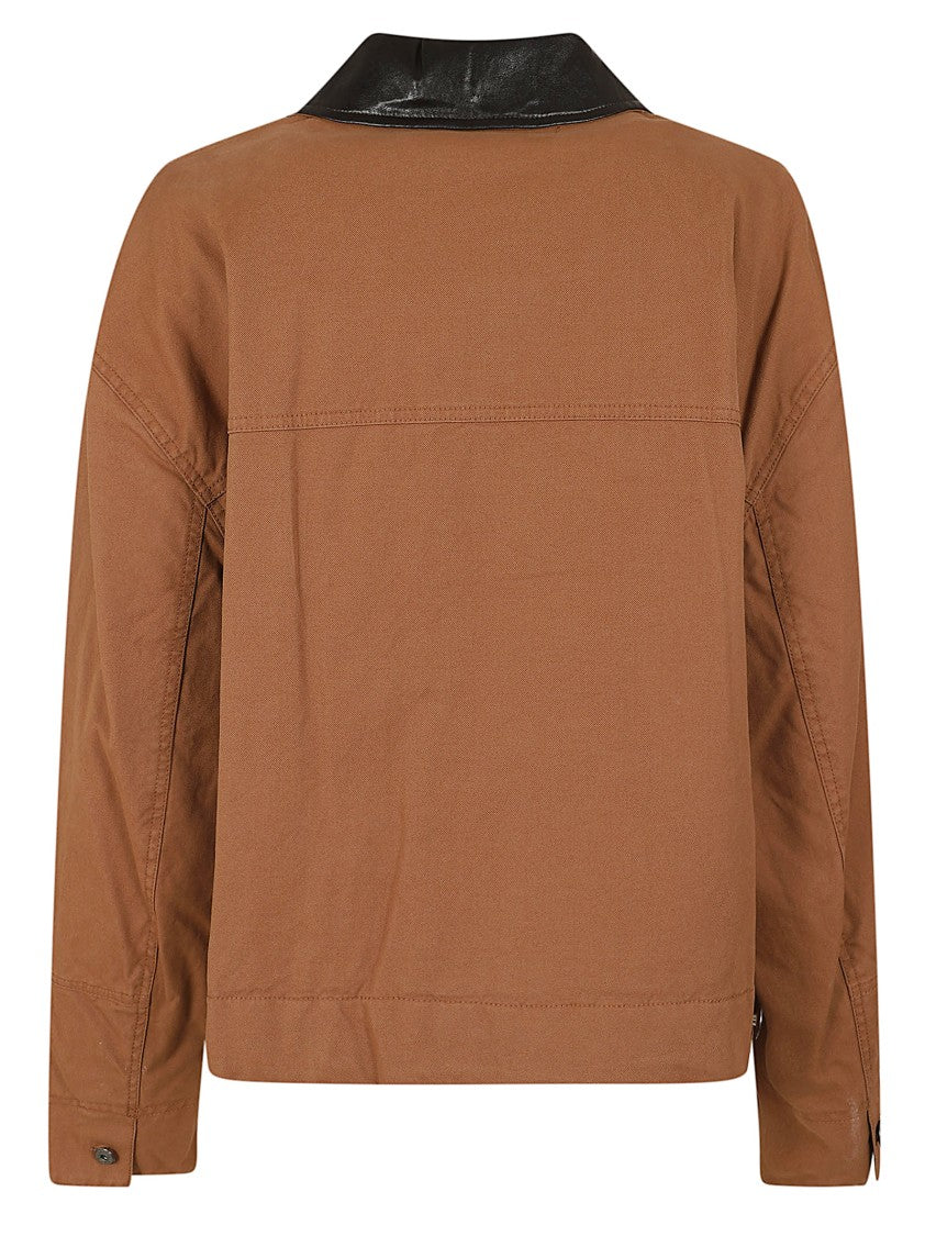 Max Mara Cropped Tan Cotton Canvas Jacket With Coated Fabric Collar