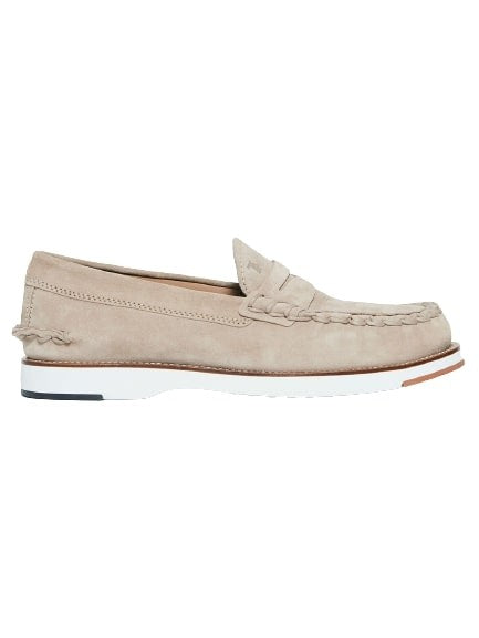 Tod's Moccasin In Beige Suede With Threading And Mask