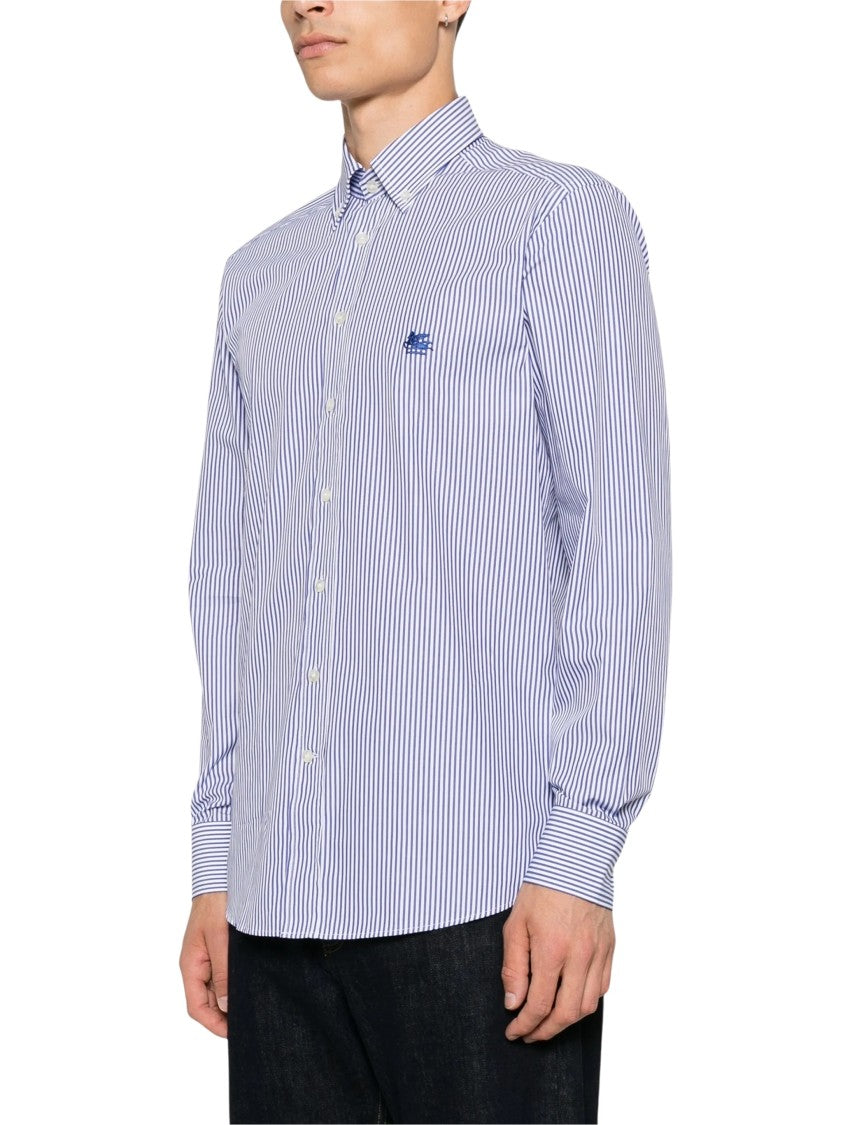 Etro Vertical Striped Button-Down Shirt With Embroidered Logo