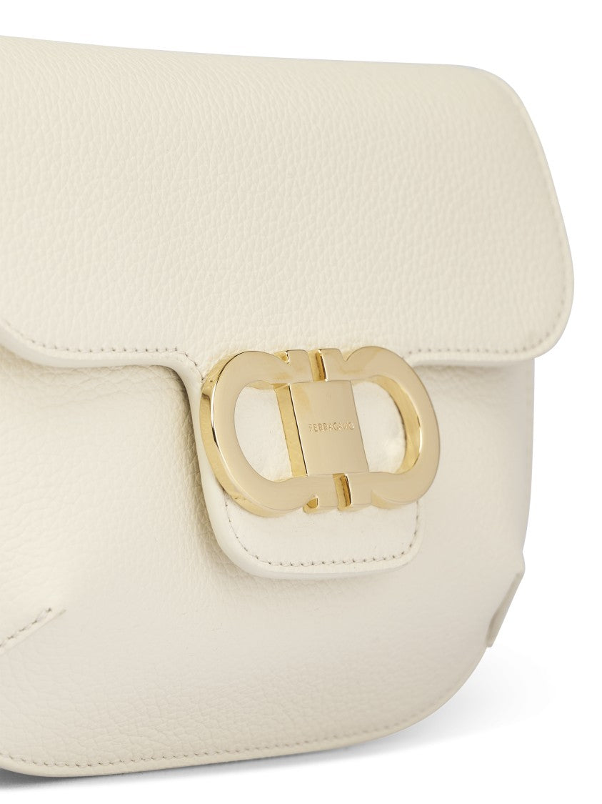 Ferragamo Rectangular White Calf Leather Shoulder Bag